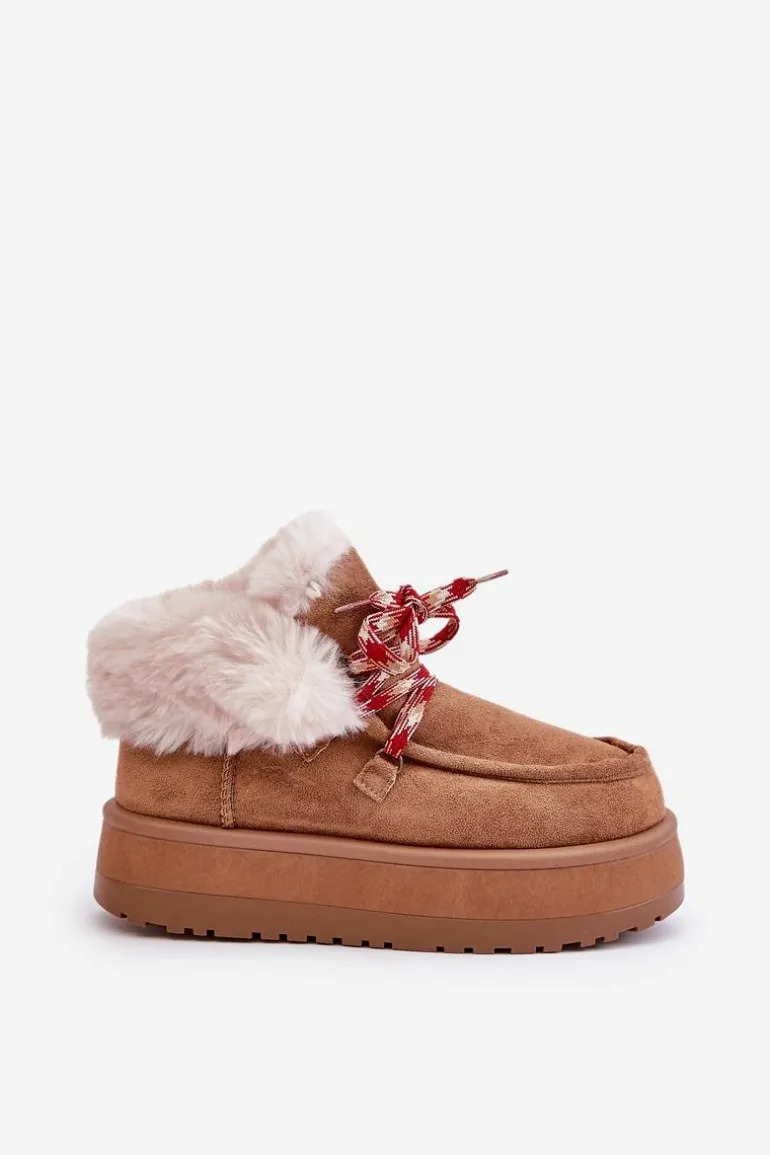 Niskie Śniegowce Damskie Na Platformie Z Futerkiem Camel Neathren