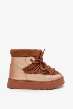 Niskie Śniegowce Damskie Ocieplane Futerkiem Z Grubym Wiązaniem Camel Xarina