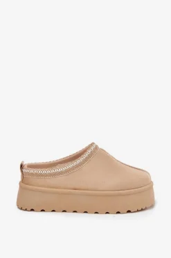 Niskie Śniegowce Damskie Z Haftem Na Platformie Jasnobeżowe Narirya