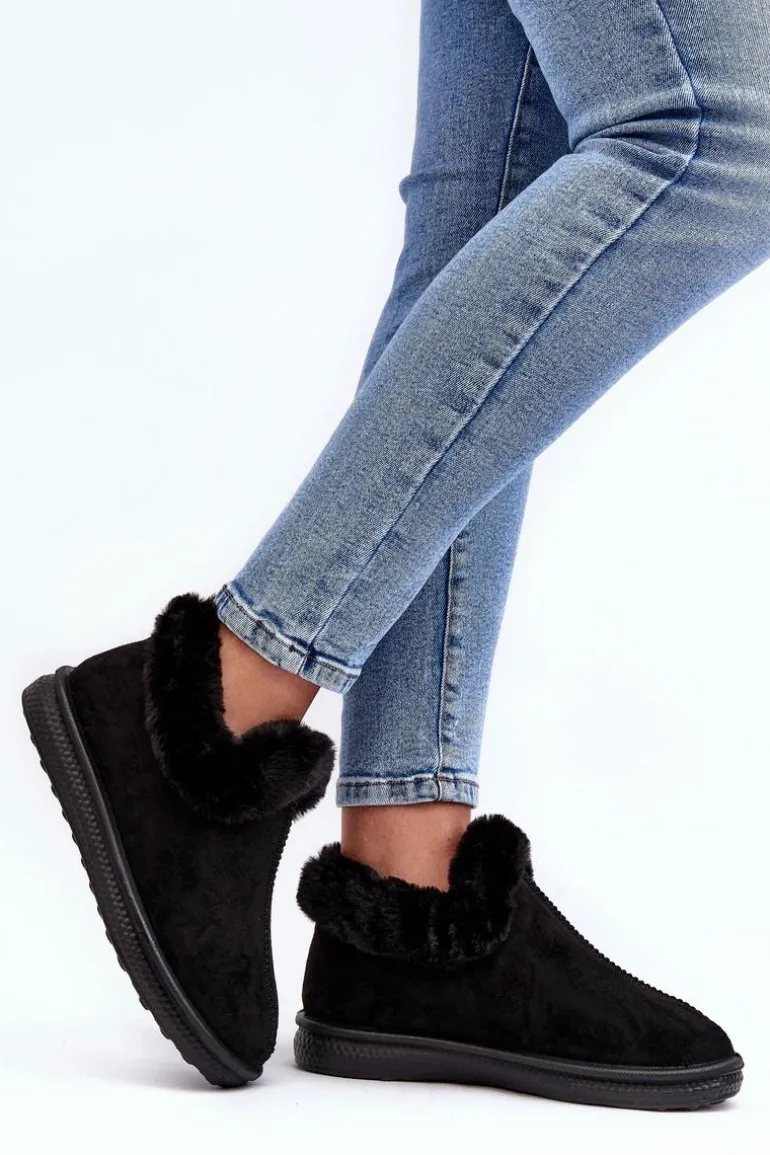 Niskie Śniegowce Damskie Z Futerkiem Czarne Pilani