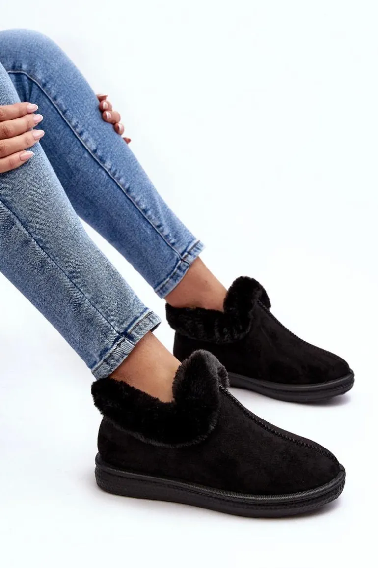 Niskie Śniegowce Damskie Z Futerkiem Czarne Pilani