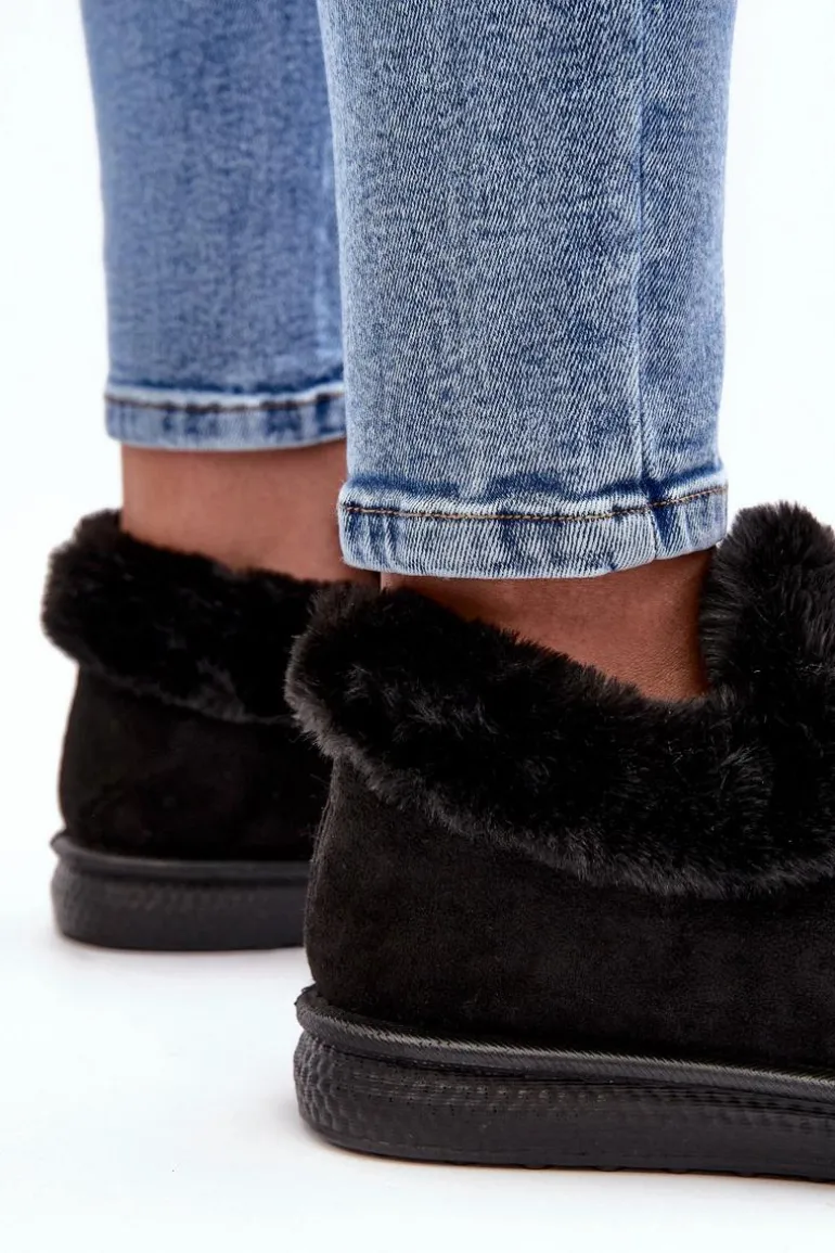 Niskie Śniegowce Damskie Z Futerkiem Czarne Pilani