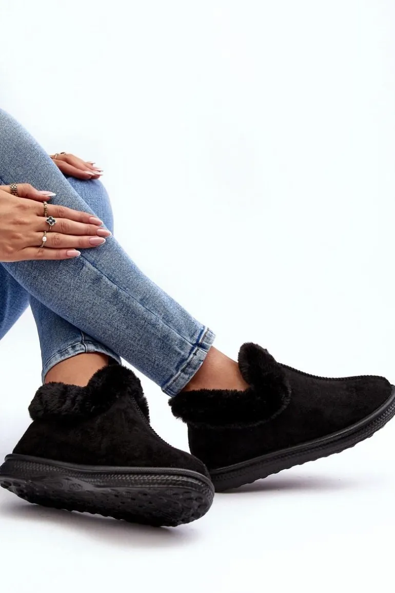 Niskie Śniegowce Damskie Z Futerkiem Czarne Pilani