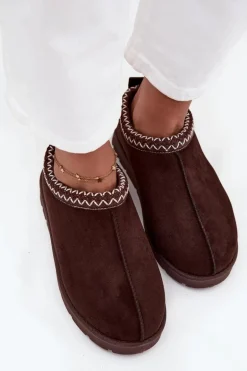 Niskie Śniegowce Damskie Z Haftem Czekoladowe Juvielle