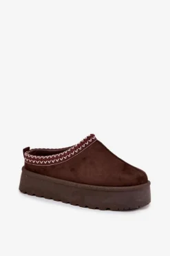 Niskie Śniegowce Damskie Z Haftem Na Platformie Czekoladowe Narirya