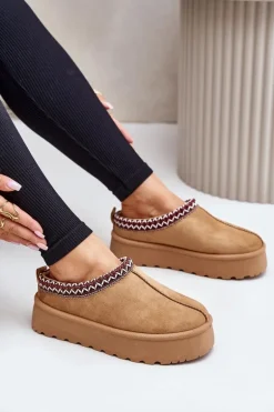 Niskie Śniegowce Damskie Z Haftem Na Platformie Camel Narirya