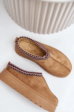 Niskie Śniegowce Damskie Z Haftem Na Platformie Camel Narirya