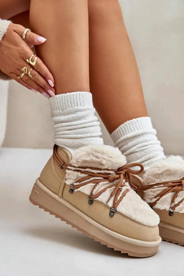 Niskie Śniegowce Na Platformie Z Futerkiem D.Franklin DFSH370011 Beżowe