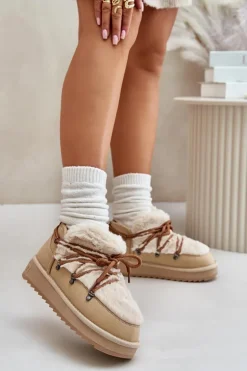 Niskie Śniegowce Na Platformie Z Futerkiem D.Franklin DFSH370011 Beżowe