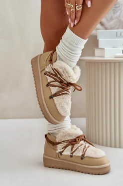 Niskie Śniegowce Na Platformie Z Futerkiem D.Franklin DFSH370011 Beżowe