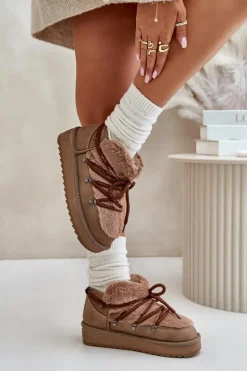 Niskie Śniegowce Na Platformie Z Futerkiem D.Franklin DFSH370011 Brązowe