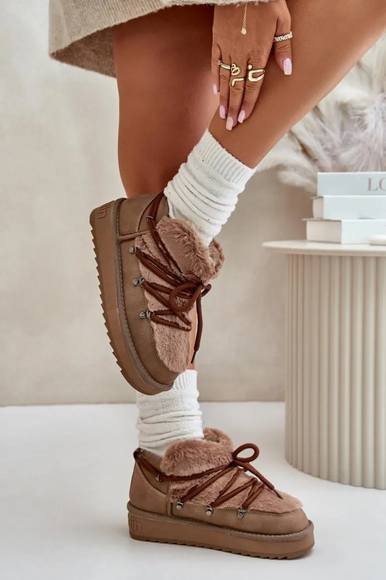 Niskie Śniegowce Na Platformie Z Futerkiem D.Franklin DFSH370011 Brązowe