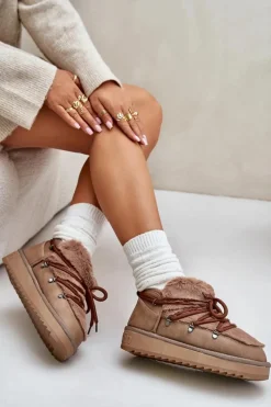 Niskie Śniegowce Na Platformie Z Futerkiem D.Franklin DFSH370011 Brązowe