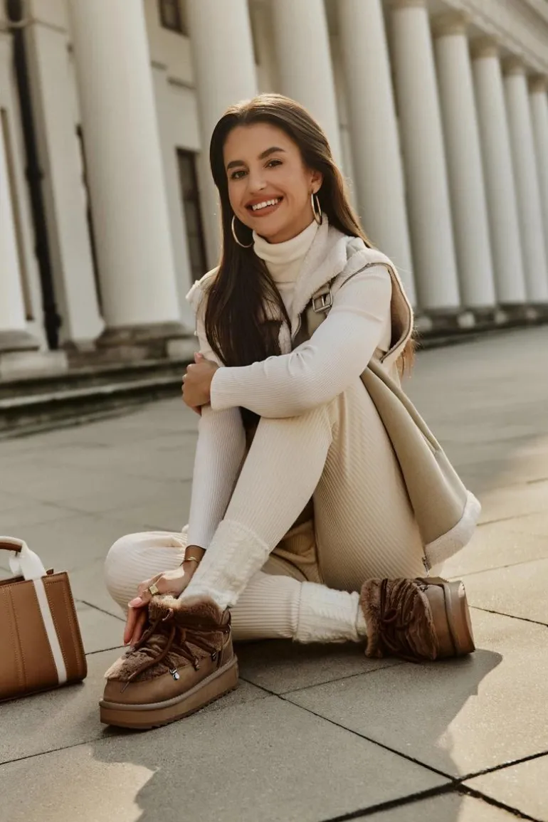 Niskie Śniegowce Na Platformie Z Futerkiem D.Franklin DFSH370011 Brązowe