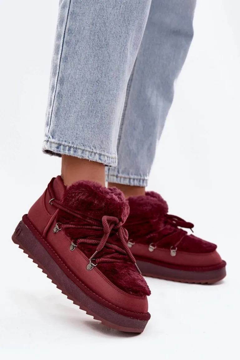 Niskie Śniegowce Na Platformie Z Futerkiem D.Franklin DFSH370011 Bordowe