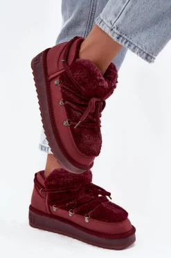 Niskie Śniegowce Na Platformie Z Futerkiem D.Franklin DFSH370011 Bordowe