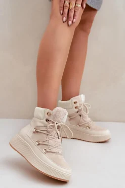 Niskie Śniegowce Na Platformie Jasnobeżowe Naliora