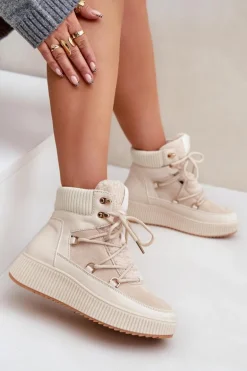 Niskie Śniegowce Na Platformie Jasnobeżowe Naliora