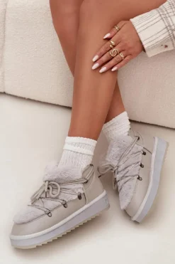 Niskie Śniegowce Na Platformie Z Futerkiem D.Franklin DFSH370011 Jasnoszare