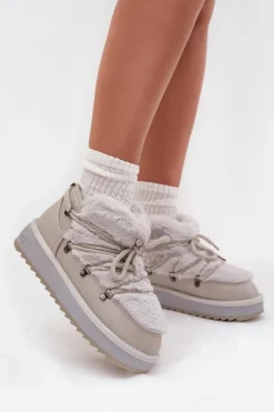 Niskie Śniegowce Na Platformie Z Futerkiem D.Franklin DFSH370011 Jasnoszare