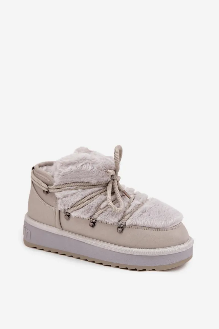Niskie Śniegowce Na Platformie Z Futerkiem D.Franklin DFSH370011 Jasnoszare
