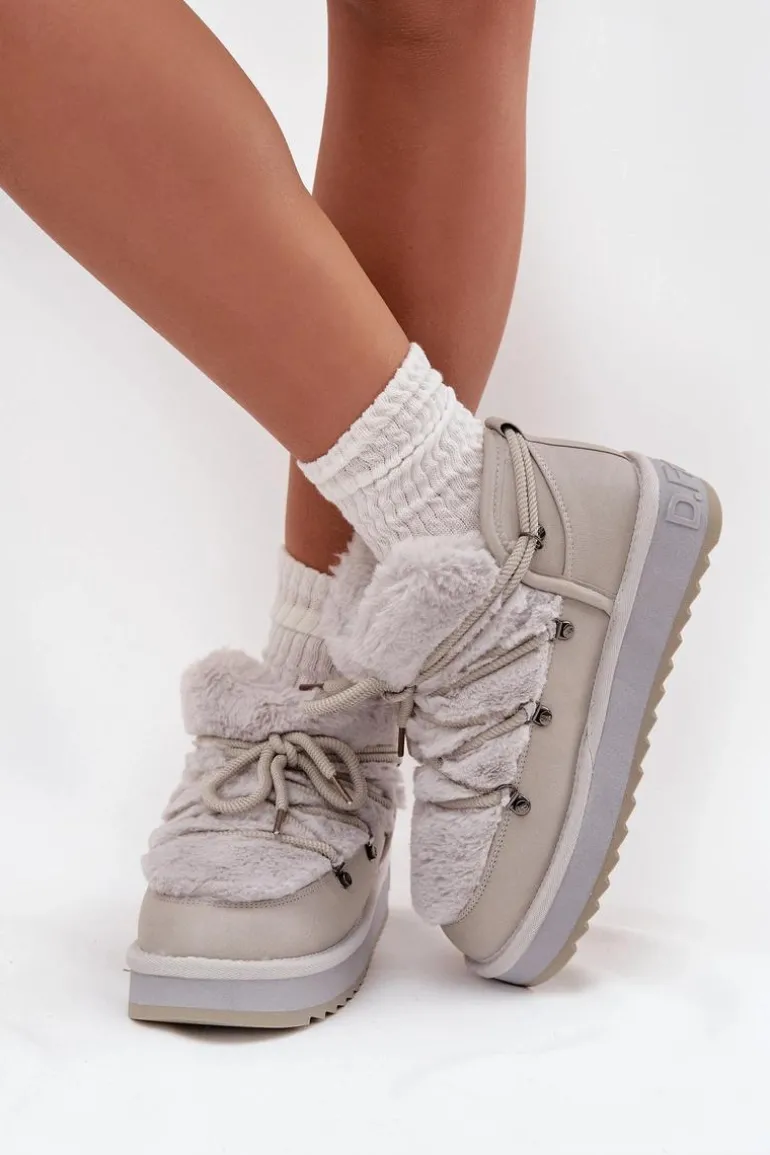 Niskie Śniegowce Na Platformie Z Futerkiem D.Franklin DFSH370011 Jasnoszare