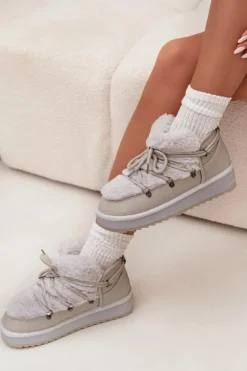 Niskie Śniegowce Na Platformie Z Futerkiem D.Franklin DFSH370011 Jasnoszare