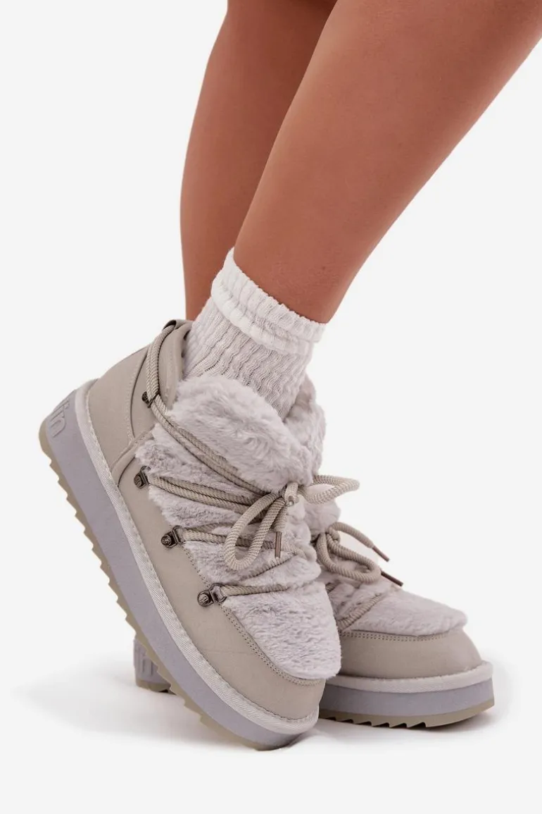 Niskie Śniegowce Na Platformie Z Futerkiem D.Franklin DFSH370011 Jasnoszare