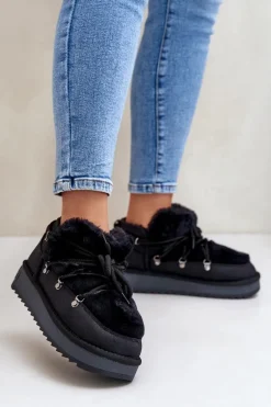 Niskie Śniegowce Na Platformie Z Futerkiem D.Franklin DFSH370011 Czarne