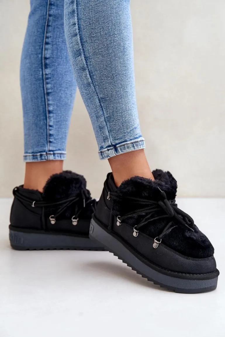 Niskie Śniegowce Na Platformie Z Futerkiem D.Franklin DFSH370011 Czarne