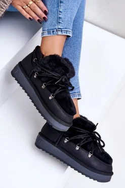 Niskie Śniegowce Na Platformie Z Futerkiem D.Franklin DFSH370011 Czarne