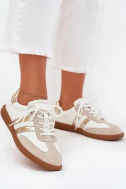 Niskie Skórzane Sneakersy Damskie Biało-Złote Ismina