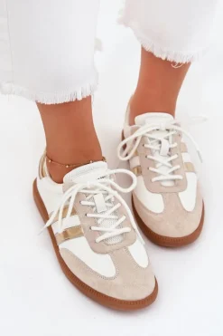 Niskie Skórzane Sneakersy Damskie Biało-Złote Ismina