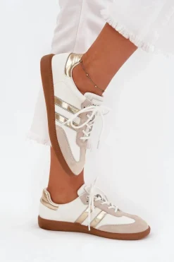 Niskie Skórzane Sneakersy Damskie Biało-Złote Ismina