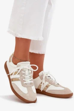 Niskie Skórzane Sneakersy Damskie Biało-Złote Ismina