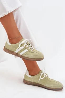Niskie Skórzane Sneakersy Damskie Limonkowe Ismina