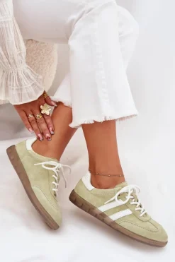 Niskie Skórzane Sneakersy Damskie Limonkowe Ismina