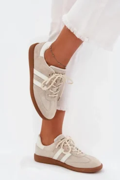 Niskie Skórzane Sneakersy Damskie Beżowe Ismina