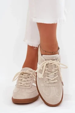 Niskie Skórzane Sneakersy Damskie Beżowe Ismina