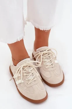 Niskie Skórzane Sneakersy Damskie Beżowe Ismina