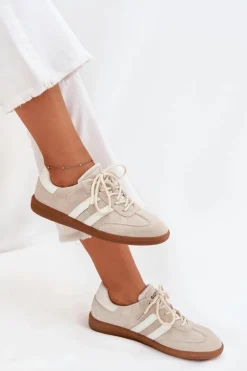 Niskie Skórzane Sneakersy Damskie Beżowe Ismina