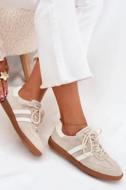 Niskie Skórzane Sneakersy Damskie Beżowe Ismina