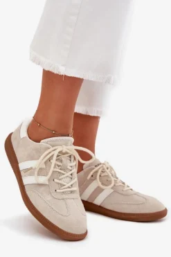 Niskie Skórzane Sneakersy Damskie Beżowe Ismina