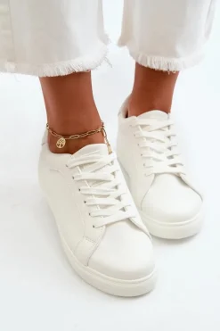 Niskie Sneakersy Buty Sportowe Damskie Z Eko Skóry Białe Diunna