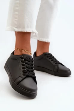 Niskie Sneakersy Buty Sportowe Damskie Z Eko Skóry Czarne Diunna