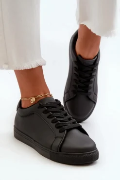 Niskie Sneakersy Buty Sportowe Damskie Z Eko Skóry Czarne Diunna