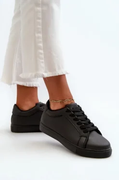 Niskie Sneakersy Buty Sportowe Damskie Z Eko Skóry Czarne Diunna