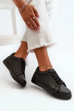 Niskie Sneakersy Buty Sportowe Damskie Z Eko Skóry Czarne Diunna