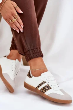 Niskie Sneakersy Damskie Z Eko Skóry Panterka Białe Nonalorin