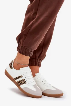 Niskie Sneakersy Damskie Z Eko Skóry Panterka Białe Nonalorin